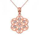 Solid Rose Gold Diamond Triquetra Celtic Dara Endless Knot Pendant Necklace