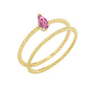 Gold Modern Dainty Genuine Stone Pear Shape Rope Ring Stacking Set (Available in Yellow/Rose/White Gold)