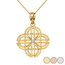 Single Diamond Celtic Knot Geometric Circular Pendant Necklace in Solid Gold (Yellow/Rose/White)
