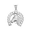 Lucky Horseshoe Statement Pendant Necklace in Sterling Silver