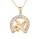 American Eagle in CZ Horseshoe Pendant Necklace in Yellow Gold