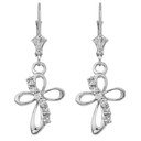 Dainty Modern Cross Cubic Zirconia Earrings in Sterling Silver