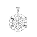 Handmade Designer Boho Floral Milgrain Statement Pendant Necklace in White Gold