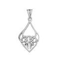 Designer Celtic Knot Statement Pendant Necklace in White Gold