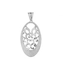 Handmade Designer Bohemian Filigree Oval Statement Pendant Necklace in Solid White Gold