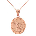 Engravable Saint Michael Pray For Us Oval Pendant Necklace in Gold (Yellow/Rose/White)