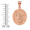 Solid Rose Gold Engravable Saint Michael Pray For Us Oval Pendant Necklace