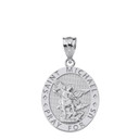 Sterling Silver Engravable Saint Michael Pray For Us Oval Pendant Necklace