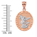 Solid Two Tone Rose Gold Saint Michael Pray For Us Oval Pendant Necklace