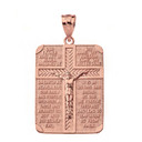 The Lord's Our Father Prayer Crucifix Rectangular Tag Pendant Necklace in Gold (Yellow/Rose/White)