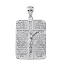 Sterling Silver The Lord's Our Father Prayer Crucifix Rectangular Tag Pendant Necklace