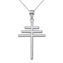 Solid White Gold Papal Cross Pendant Necklace