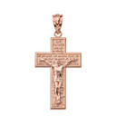 Solid Rose Gold The Lord's Our Father Prayer Crucifix Pendant Necklace