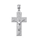 Solid White Gold The Lord's Our Father Prayer Crucifix Pendant Necklace