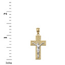 Solid Two Tone Yellow Gold The Lord's Our Father Prayer Crucifix Pendant Necklace