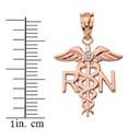 Gold Diamond Registered Nurse RN Caduceus Pendant Necklace (Available in Yellow/Rose/White Gold)