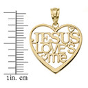 Jesus Loves Me Heart Pendant Necklace in Gold (Yellow/Rose/White)