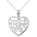 Jesus Loves Me Heart Pendant Necklace in Gold (Yellow/Rose/White)