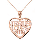 Jesus Loves Me Heart Pendant Necklace in Gold (Yellow/Rose/White)