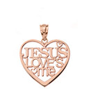 Jesus Loves Me Heart Pendant Necklace in Gold (Yellow/Rose/White)