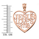 Jesus Loves Me Heart Pendant Necklace in Gold (Yellow/Rose/White)