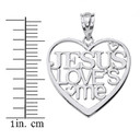 Solid White Gold Jesus Loves Me Heart Pendant Necklace