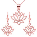 14K Lotus Flower Pendant Necklace Set (Available in Yellow/Rose/White Gold)