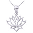 Lotus Flower Pendant Necklace Set in Sterling Silver