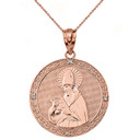 Solid Rose Gold Engravable Diamond Saint  Augustine Circle Pendant Necklace  1.17"