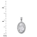 Solid White Gold Engravable Diamond Saint  Augustine Oval Pendant Necklace  1.20"