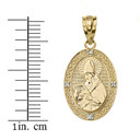 Solid Yellow Gold Engravable Diamond Saint Augustine Oval Pendant Necklace 1.04"