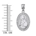 Solid White Gold Engravable Diamond Saint Augustine Oval Pendant Necklace 1.04"