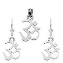 .925 Sterling Silver Ohm/Om/Aum Hindu Ganesh Pendant Earring Set