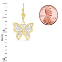 14K Filigree Butterfly Pendant Necklace Set (Available in Yellow/Rose/White Gold)