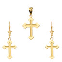 14K Dainty Greek Orthodox Cross Pendant Necklace Set(Available in Yellow/Rose/White Gold)