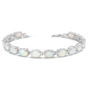 Oval Simulated Opal (9 x 7) Tennis Bracelet in Sterling Silver