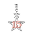 Dainty Quinceañera Star Pendant Necklace in Two Tone White Gold