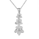 .925 Sterling Silver 3 Hawaiian Plumeria Flower Petal Pendant Necklace
