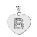 Cubic Zirconia Initial "B" Heart Pendant Necklace in Sterling Silver