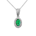 Diamond & Genuine Emerald Pendant Necklace in White Gold