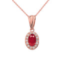 Diamond & Genuine Ruby Pendant Necklace in Rose  Gold