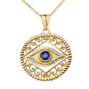 Round Filigree Evil Eye Pendant Necklace in Yellow Gold