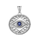 Round Filigree Evil Eye Pendant Necklace in Sterling Silver