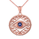 Round Filigree Evil Eye Pendant Necklace in Rose Gold