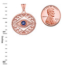 Round Filigree Evil Eye Pendant Necklace in Rose Gold