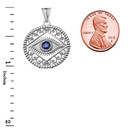 Round Filigree Evil Eye Pendant Necklace in White Gold