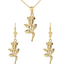 Sparkle Cut Rose Pendant Necklace Set in Yellow Gold