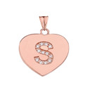 Diamond Initial "S" Heart Pendant Necklace in Rose Gold