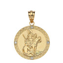 Engravable Diamond Saint Martin of Tours Pray For Us Circle Pendant Necklace  (1.15") in Gold (Yellow/Rose/White)