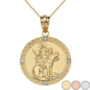 Engravable Diamond Saint Martin of Tours Pray For Us Circle Pendant Necklace  (1.15") in Gold (Yellow/Rose/White/Two Tone Gold))